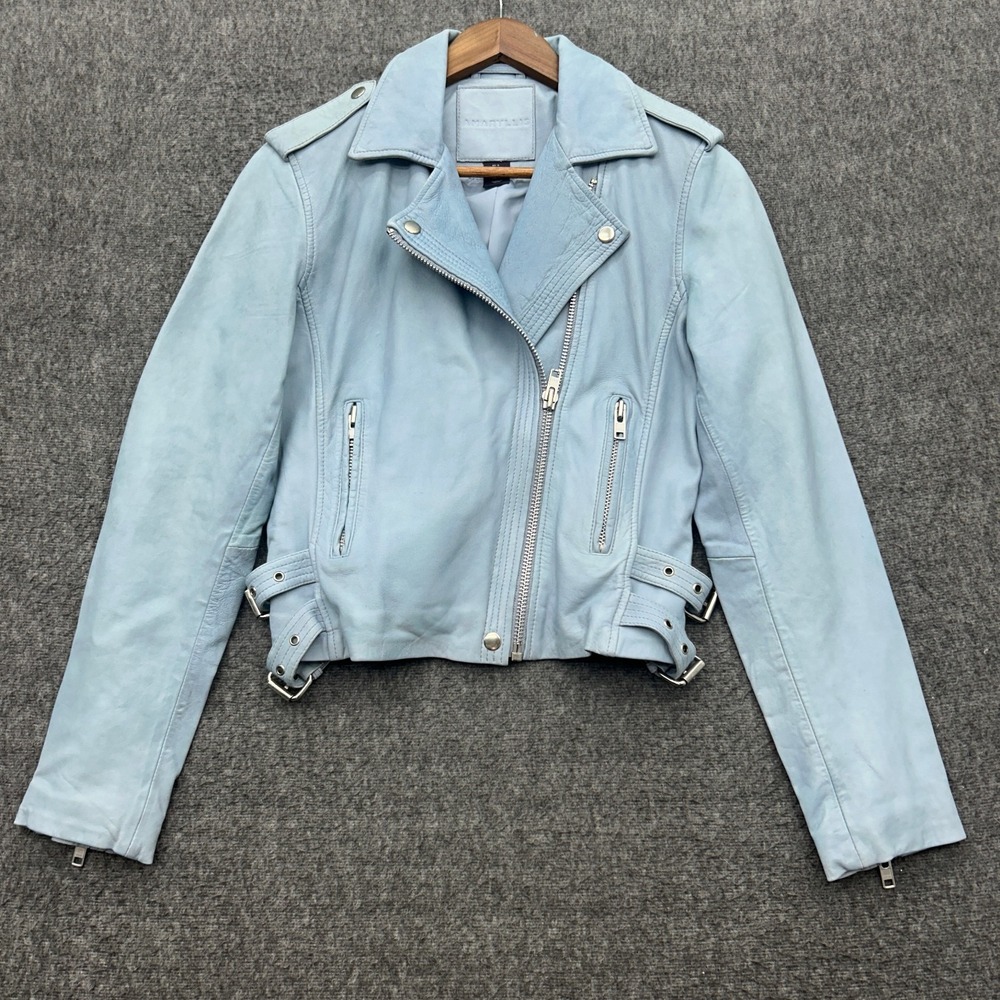 Amarylli Leather Soft Moto Jacket Light Blue Small Grunge Coquette Biker Indie